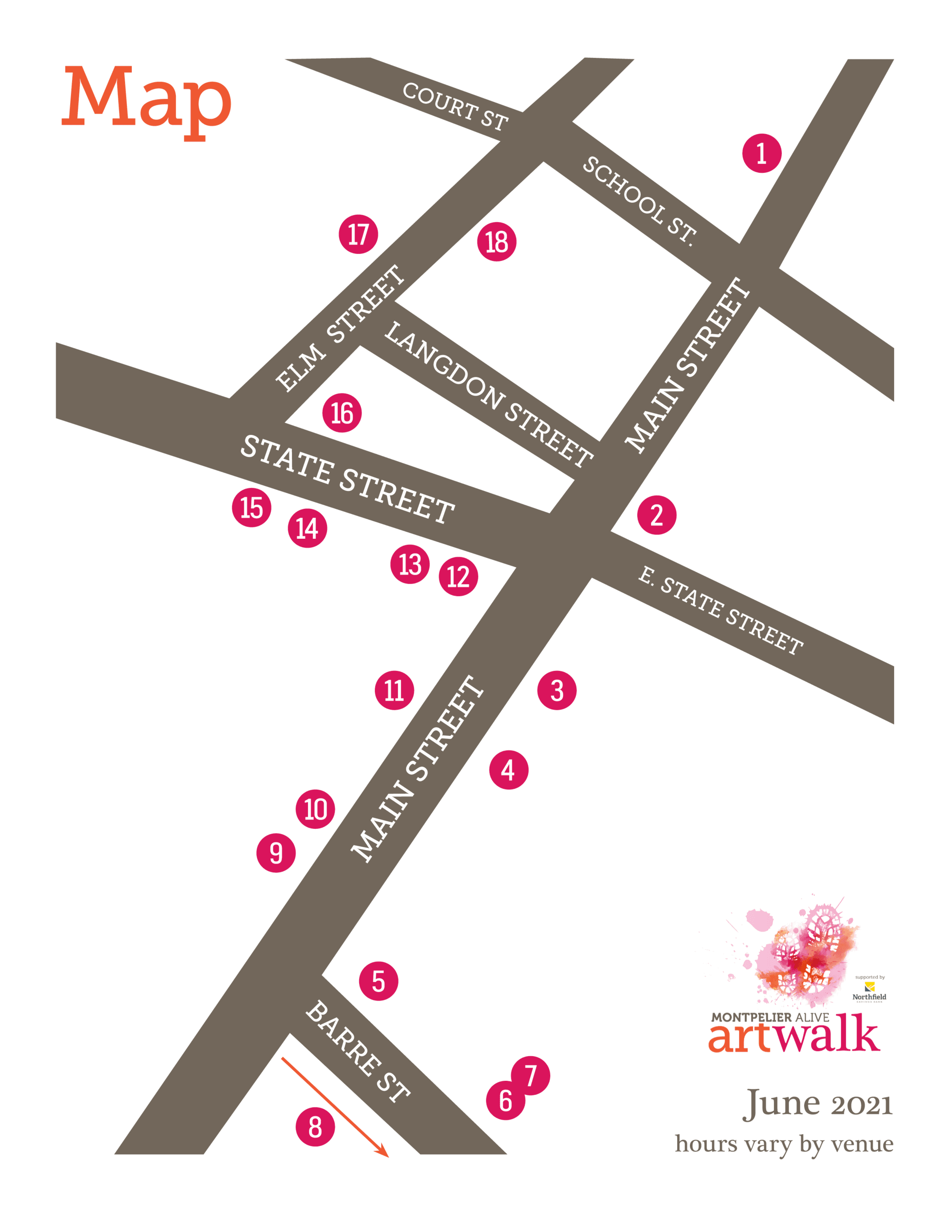 Art Walk Map for June 2021.